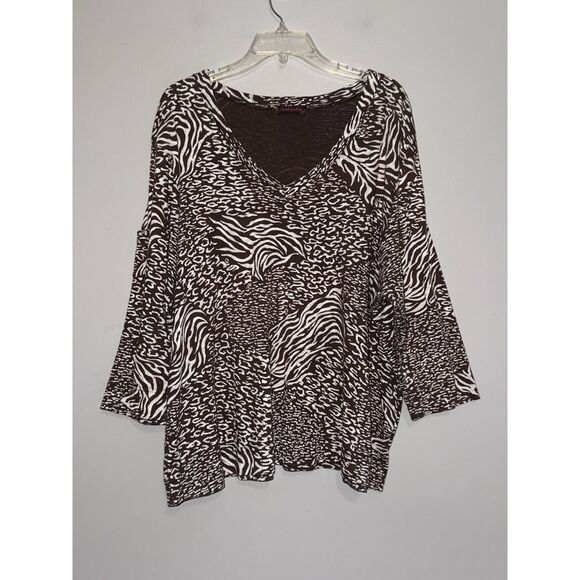 Fresh Produce Top 2X V Neck Relaxed Cotton Blouse 3/4 Sleeve Animal Print Art - Picture 4 of 12